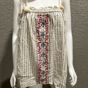 Universal Thread Cream and Red Embroidered Tank Top